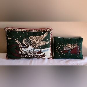 Christmas Tapestry Decorative Throw Pillows I Believe In Angels Seasons x2 VTG
